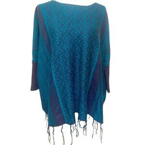 Freeway women's S oversized poncho sweater w/ fringe boho southwest style EUC